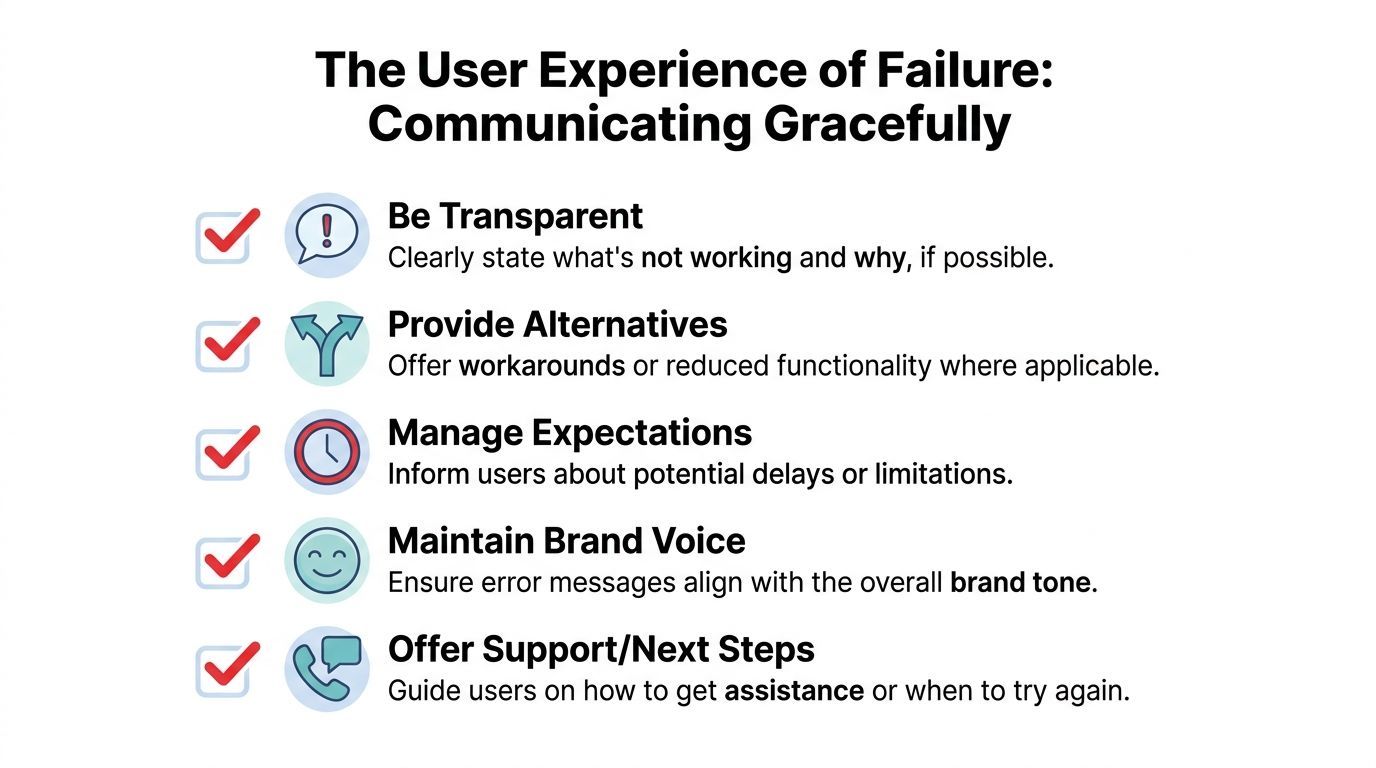 An infographic titled The User Experience of Failure showing five tips for communicating errors to users.