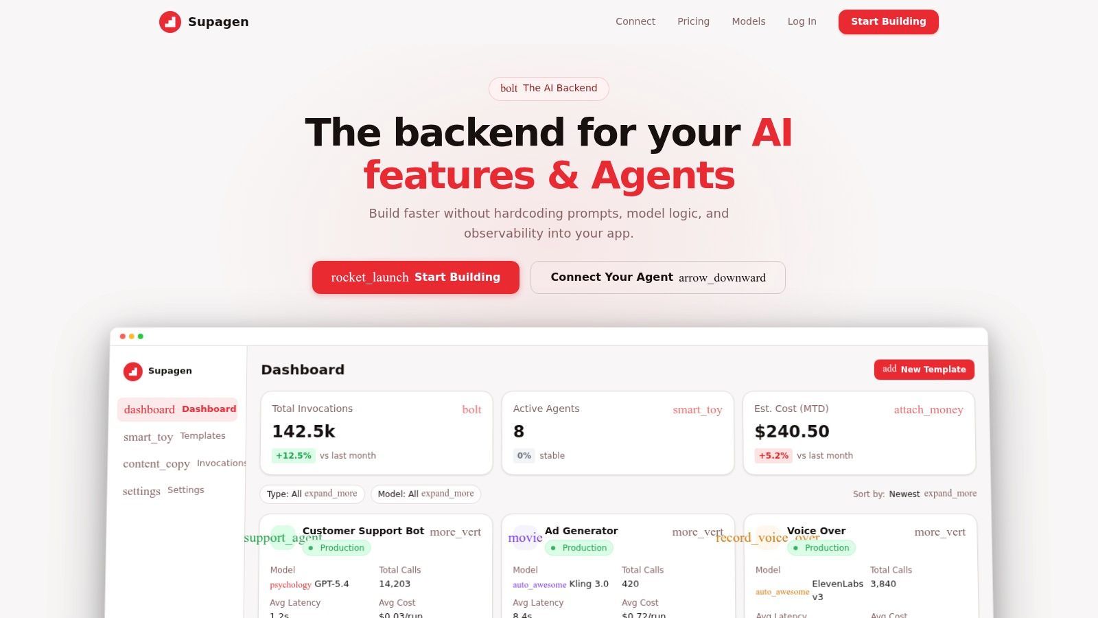 Screenshot from https://supagen.dev